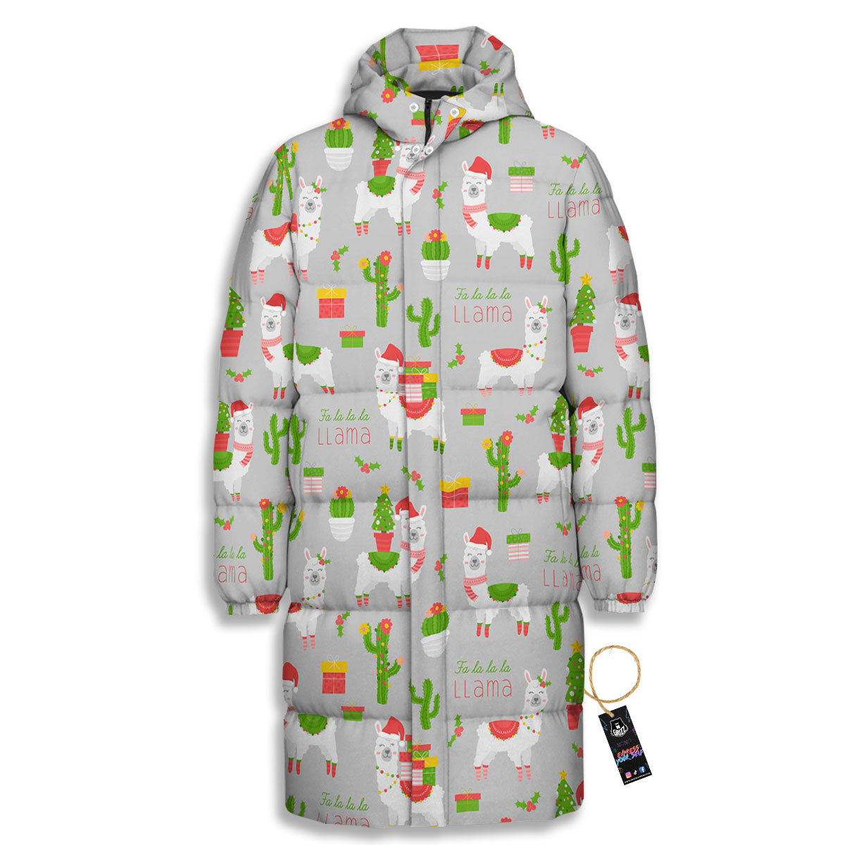 Llama Xmas Santa Claus Print Pattern Long Down Jacket-grizzshop