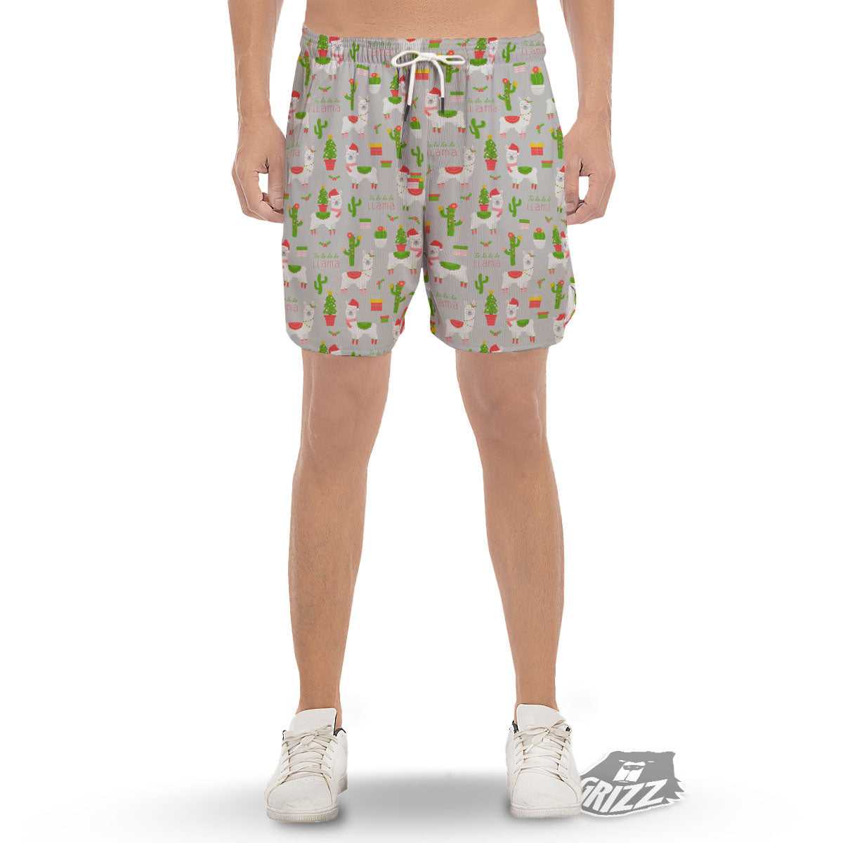 Llama Xmas Santa Claus Print Pattern Men's Gym Shorts-grizzshop