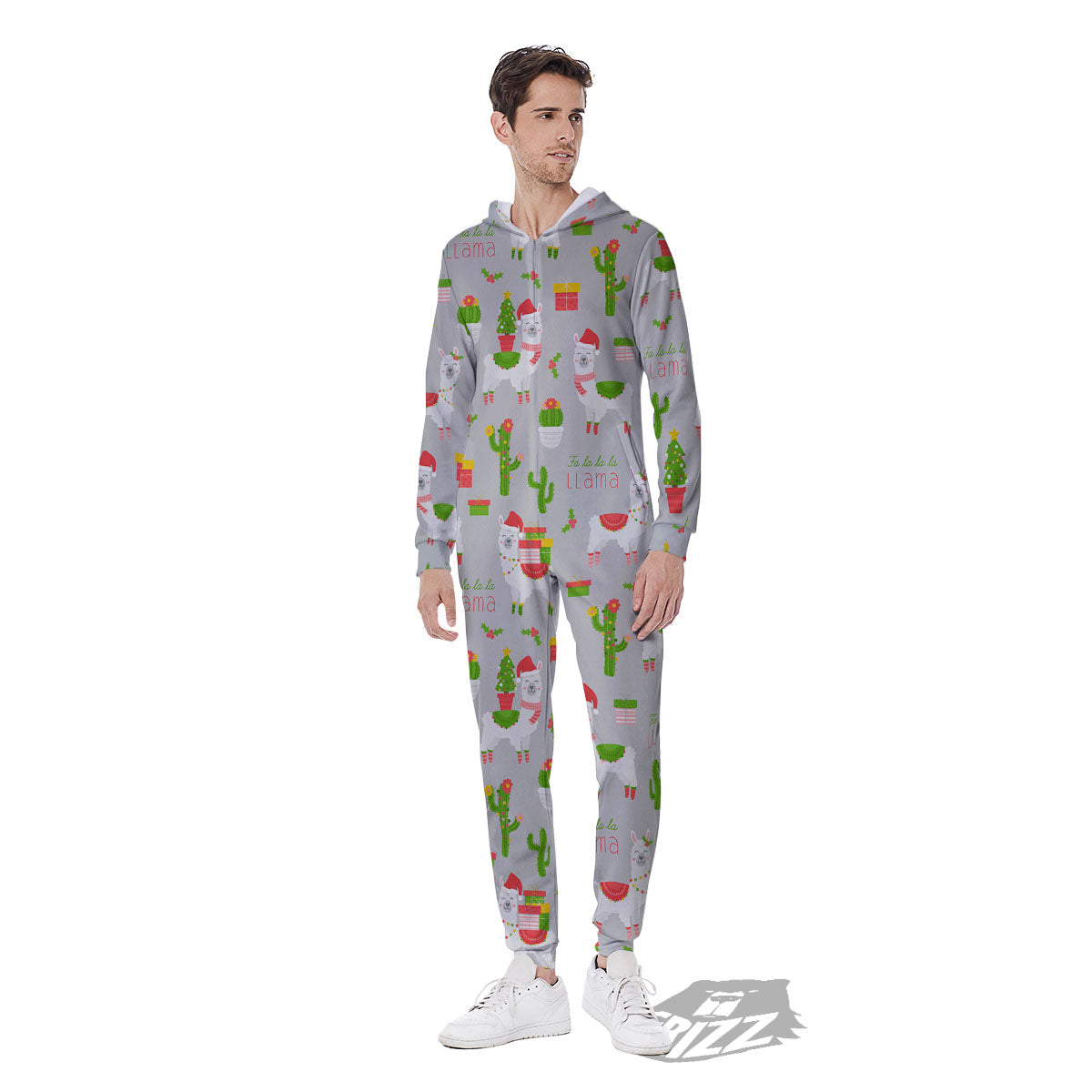 Llama Xmas Santa Claus Print Pattern Men's Jumpsuit-grizzshop