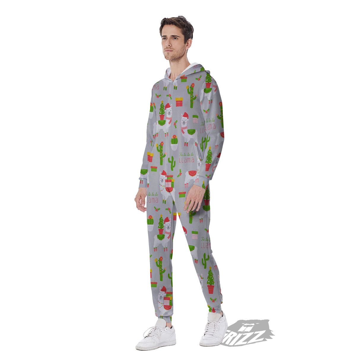 Llama Xmas Santa Claus Print Pattern Men's Jumpsuit-grizzshop