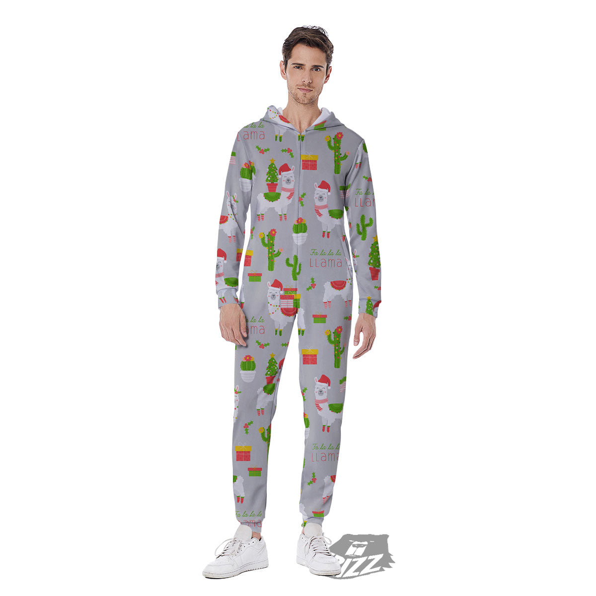 Llama Xmas Santa Claus Print Pattern Men's Jumpsuit-grizzshop