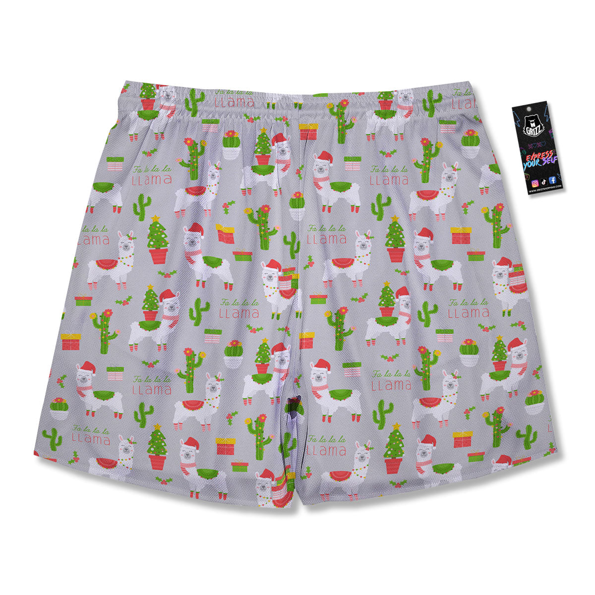 Llama Xmas Santa Claus Print Pattern Men's Running Shorts-grizzshop