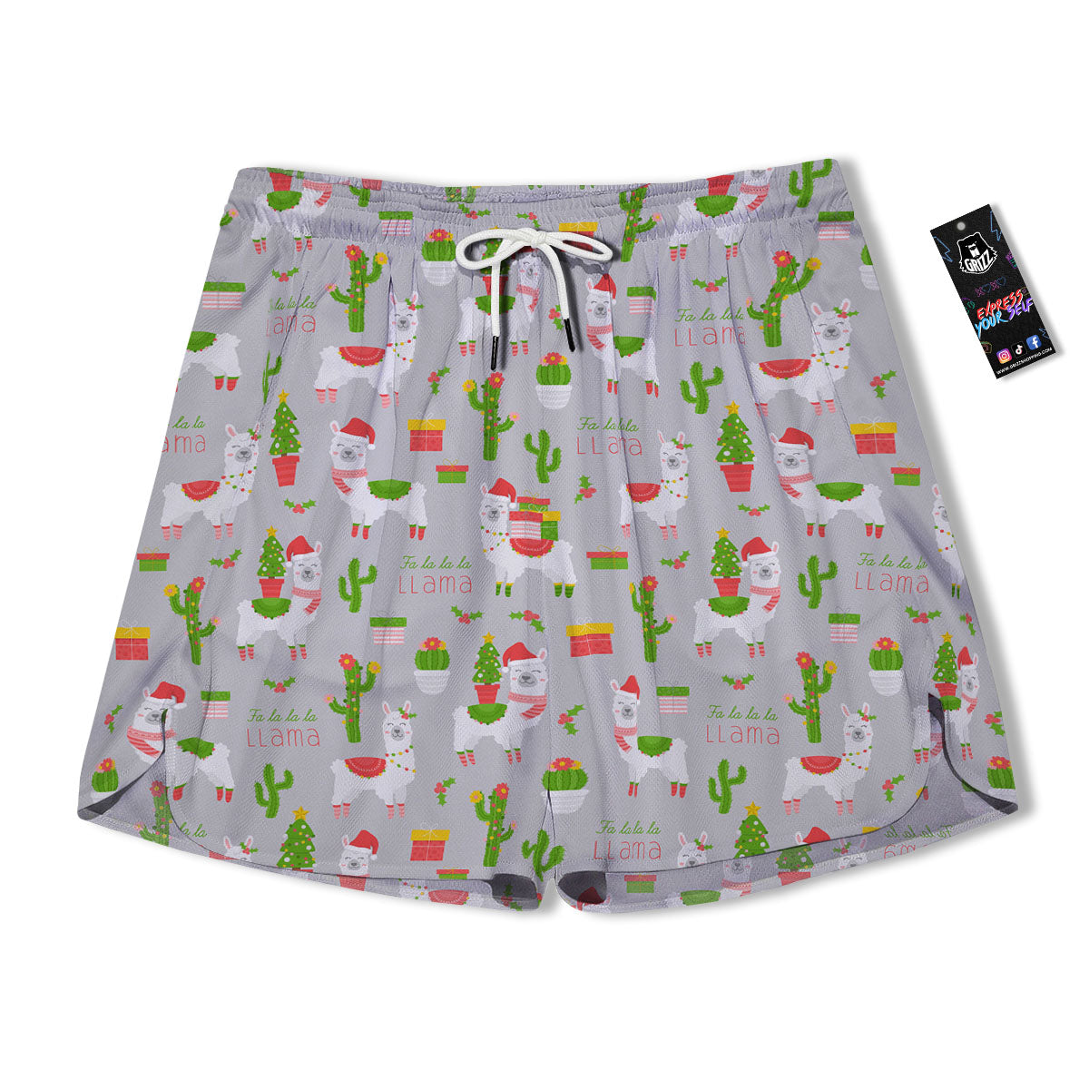 Llama Xmas Santa Claus Print Pattern Men's Running Shorts-grizzshop