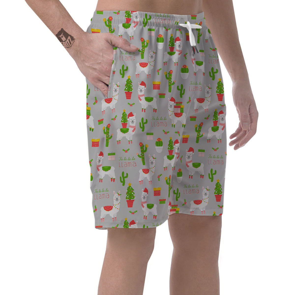 Llama Xmas Santa Claus Print Pattern Men's Shorts-grizzshop