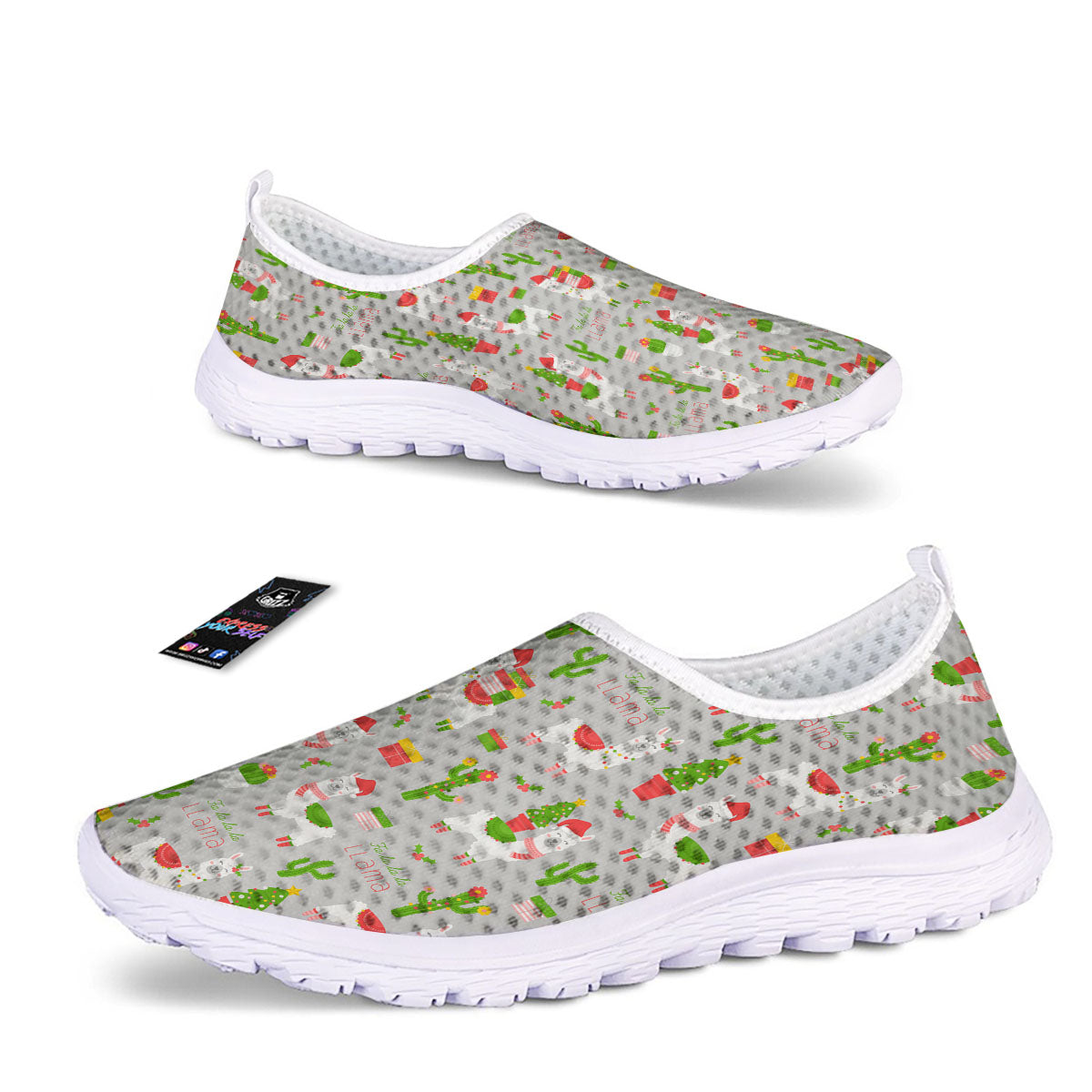 Llama Xmas Santa Claus Print Pattern Nurse Shoes-grizzshop