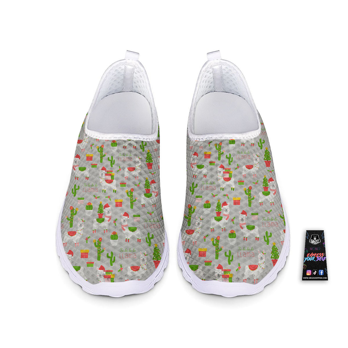 Llama Xmas Santa Claus Print Pattern Nurse Shoes-grizzshop