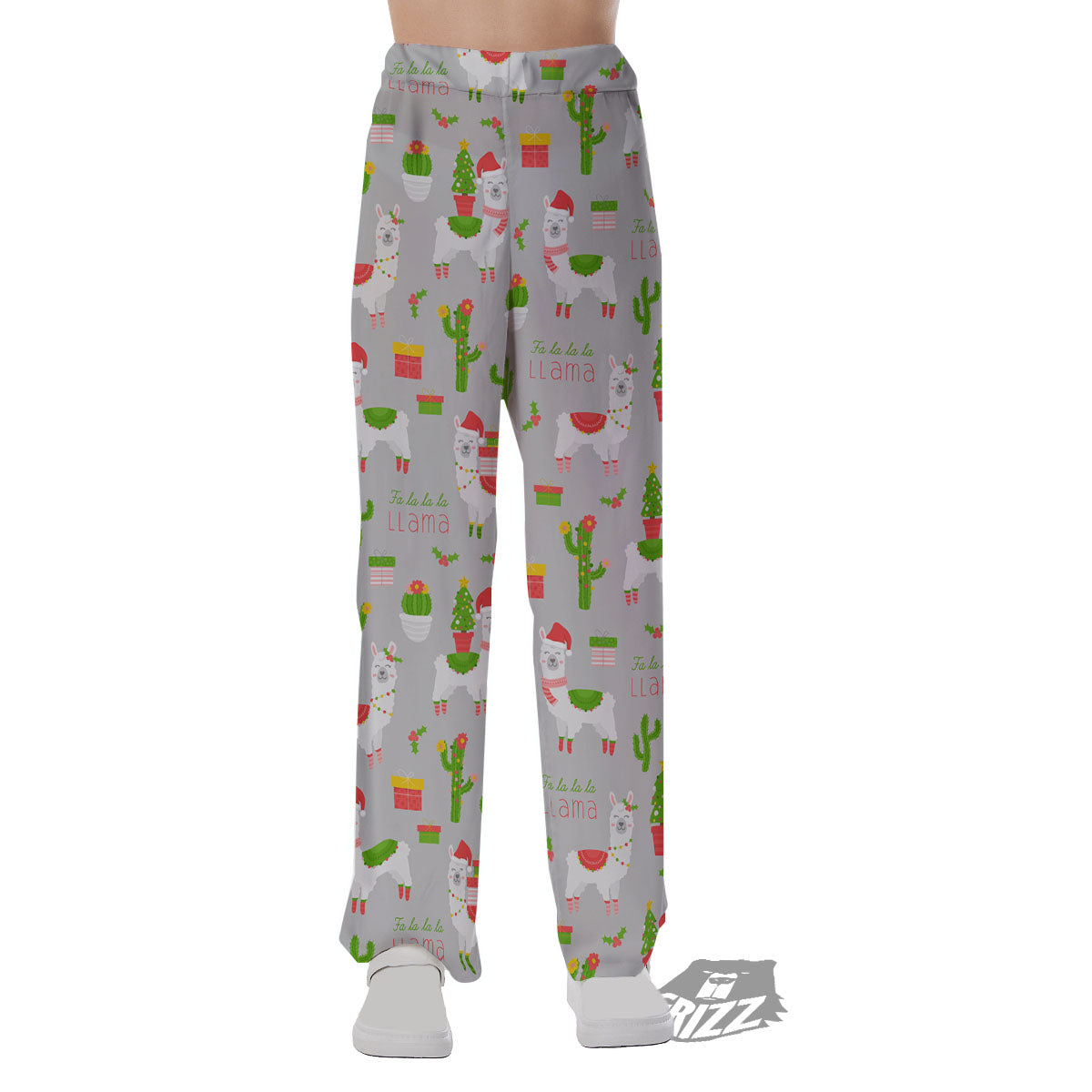 Llama Xmas Santa Claus Print Pattern Pajama Pants-grizzshop