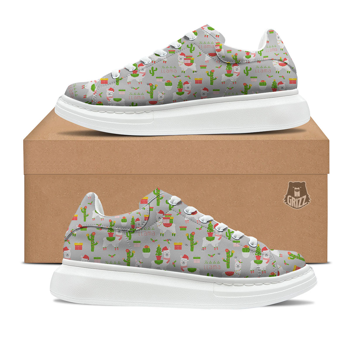 Llama Xmas Santa Claus Print Pattern Platform Shoes-grizzshop