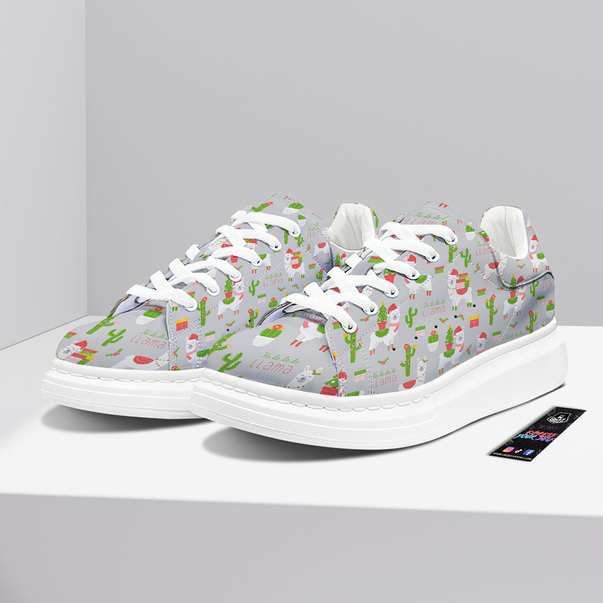 Llama Xmas Santa Claus Print Pattern Platform Shoes-grizzshop
