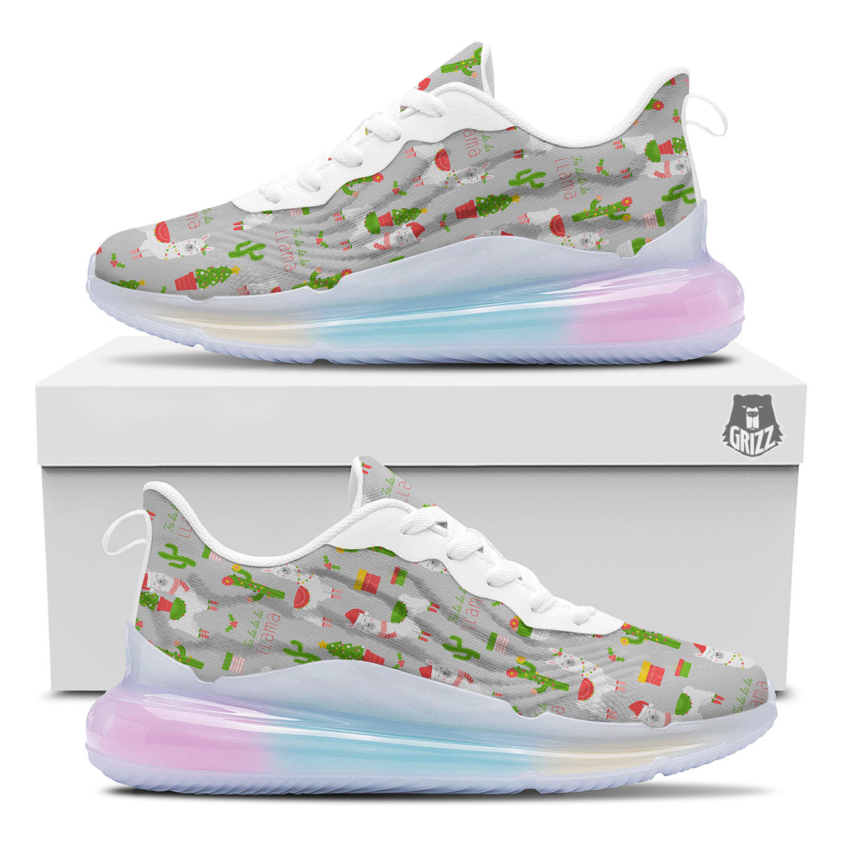 Llama Xmas Santa Claus Print Pattern Running Sneakers-grizzshop