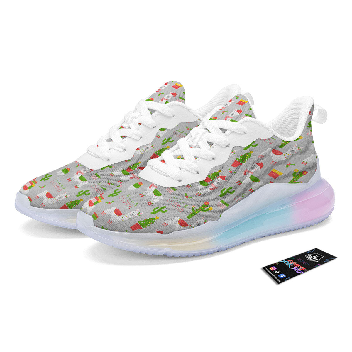 Llama Xmas Santa Claus Print Pattern Running Sneakers-grizzshop