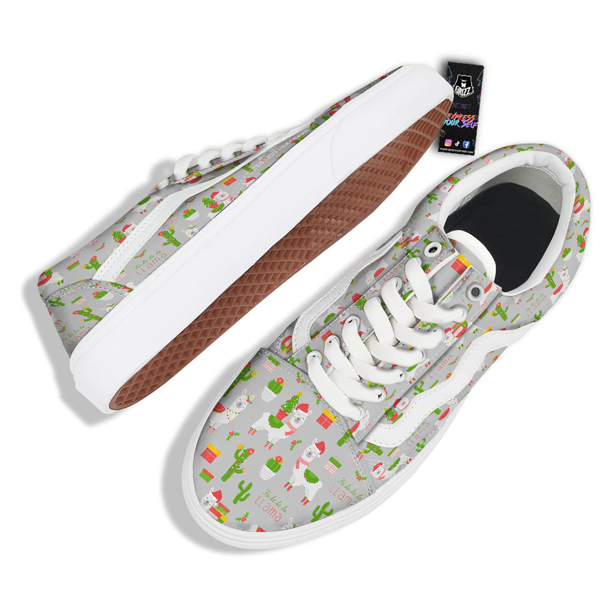 Llama Xmas Santa Claus Print Pattern Skate Shoes-grizzshop