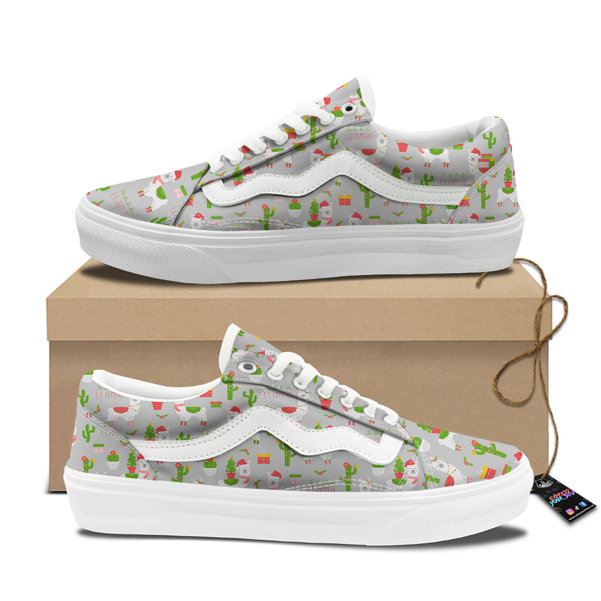 Llama Xmas Santa Claus Print Pattern Skate Shoes-grizzshop