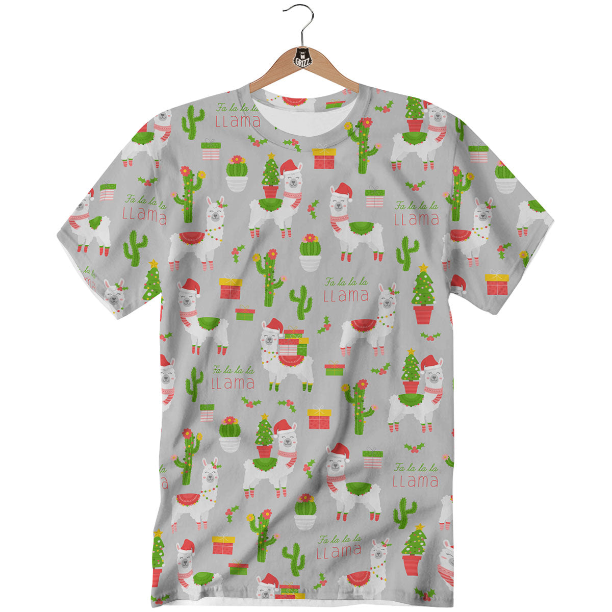 Llama Xmas Santa Claus Print Pattern T-Shirt-grizzshop