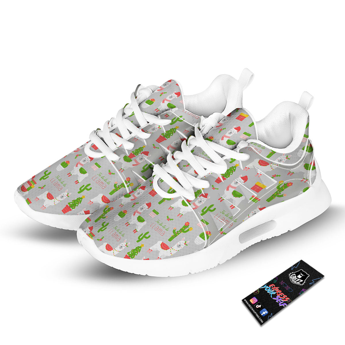 Llama Xmas Santa Claus Print Pattern Tennis Shoes-grizzshop