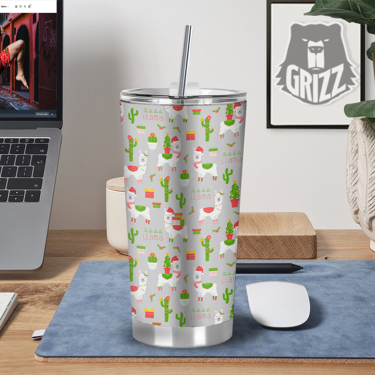 Llama Xmas Santa Claus Print Pattern Tumbler-grizzshop