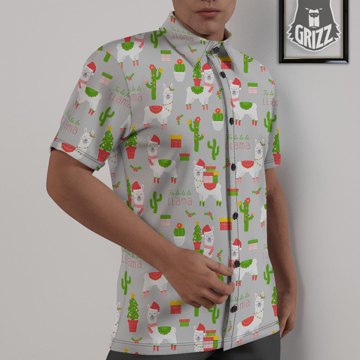 Llama Xmas Santa Claus Print Pattern Untucked Shirts-grizzshop