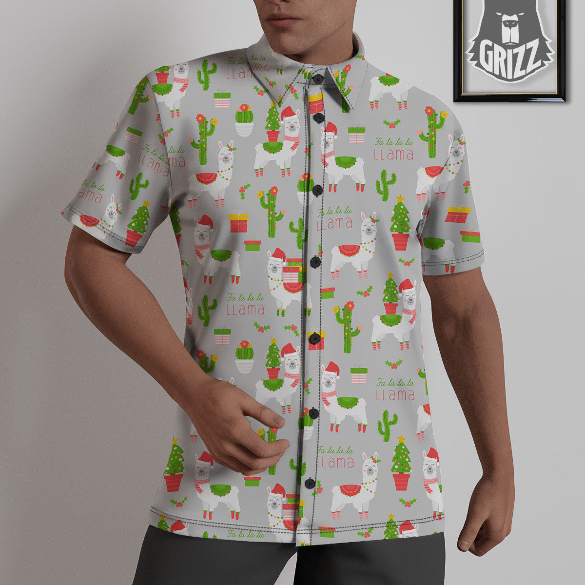 Llama Xmas Santa Claus Print Pattern Untucked Shirts-grizzshop