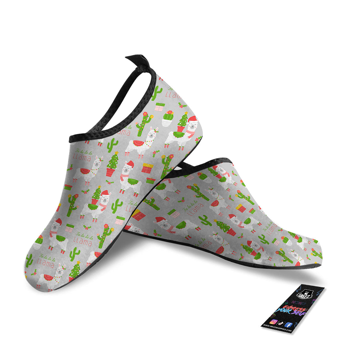 Llama Xmas Santa Claus Print Pattern Water Shoes-grizzshop