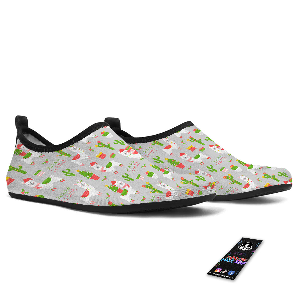 Llama Xmas Santa Claus Print Pattern Water Shoes-grizzshop