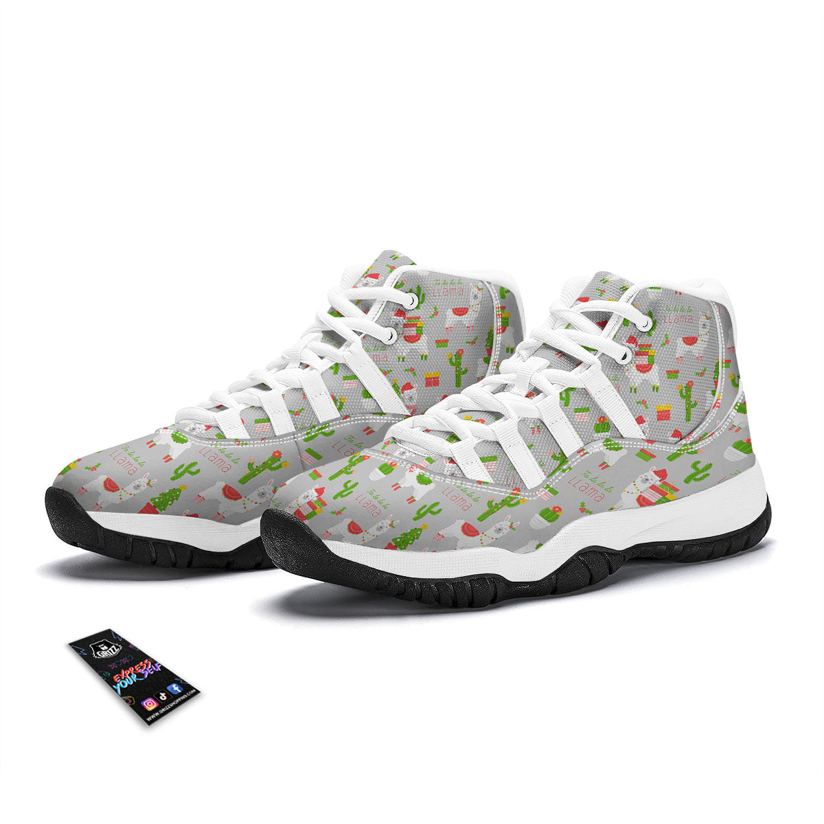 Llama Xmas Santa Claus Print Pattern White Bball Shoes-grizzshop