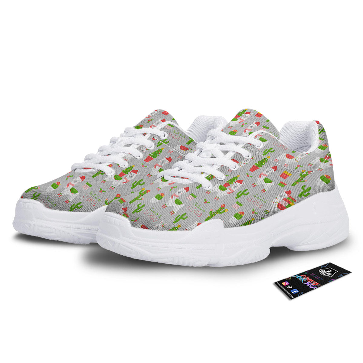 Llama Xmas Santa Claus Print Pattern White Chunky Shoes-grizzshop