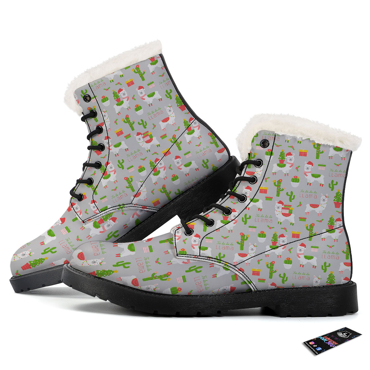 Llama Xmas Santa Claus Print Pattern Winter Boots-grizzshop