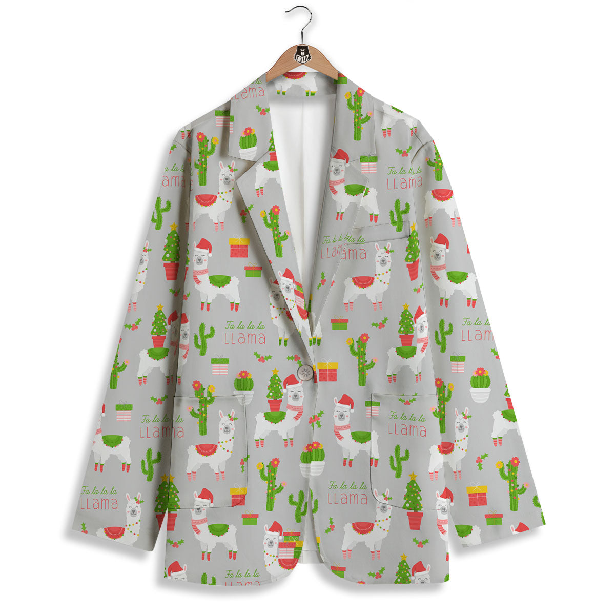 Llama Xmas Santa Claus Print Pattern Women's Blazer-grizzshop