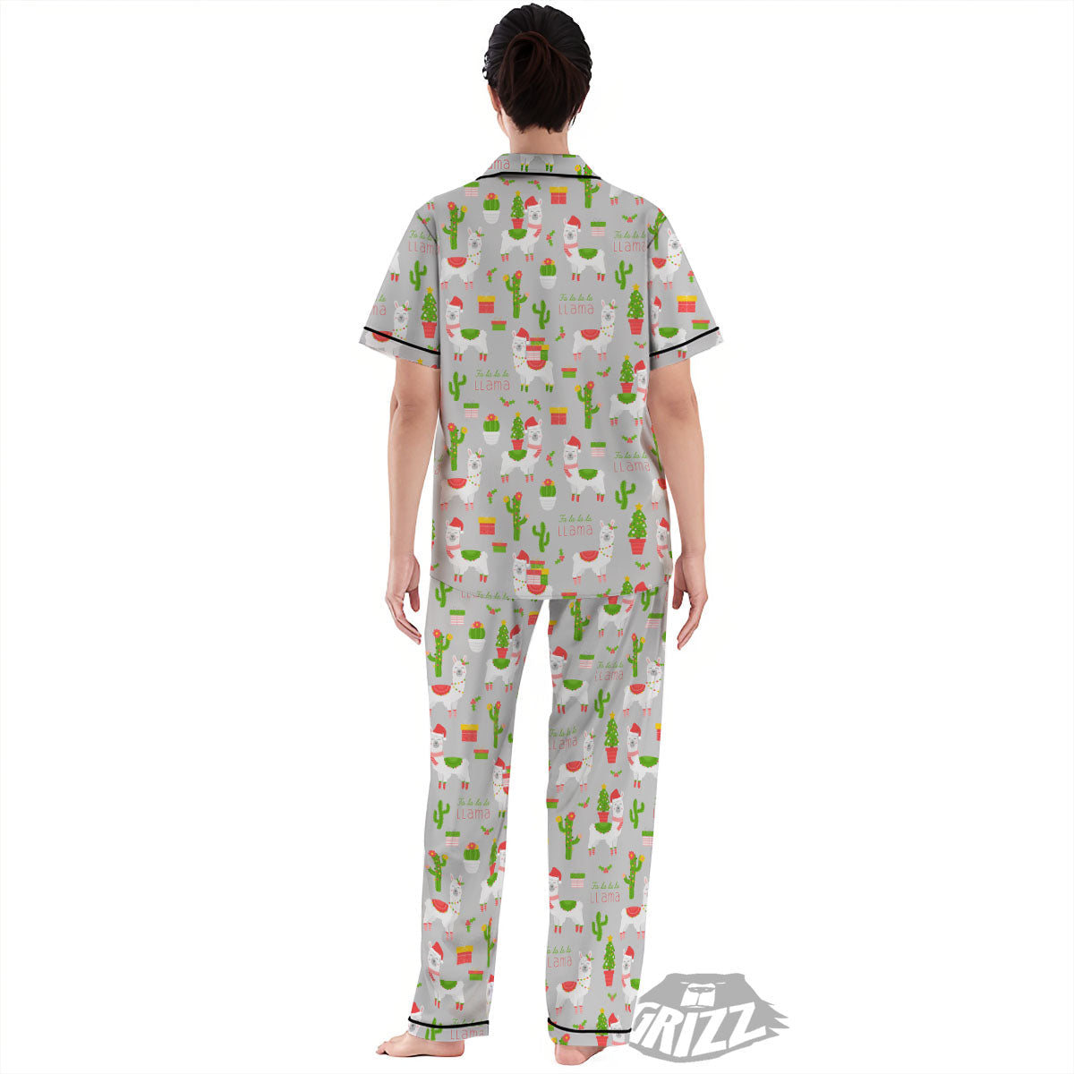 Llama Xmas Santa Claus Print Pattern Women's Pajamas Set-grizzshop