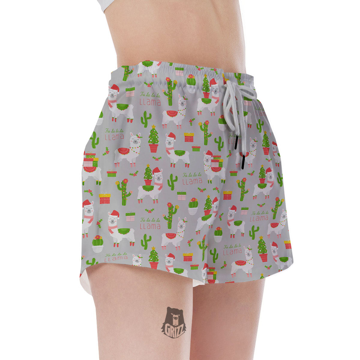 Llama Xmas Santa Claus Print Pattern Women's Shorts-grizzshop