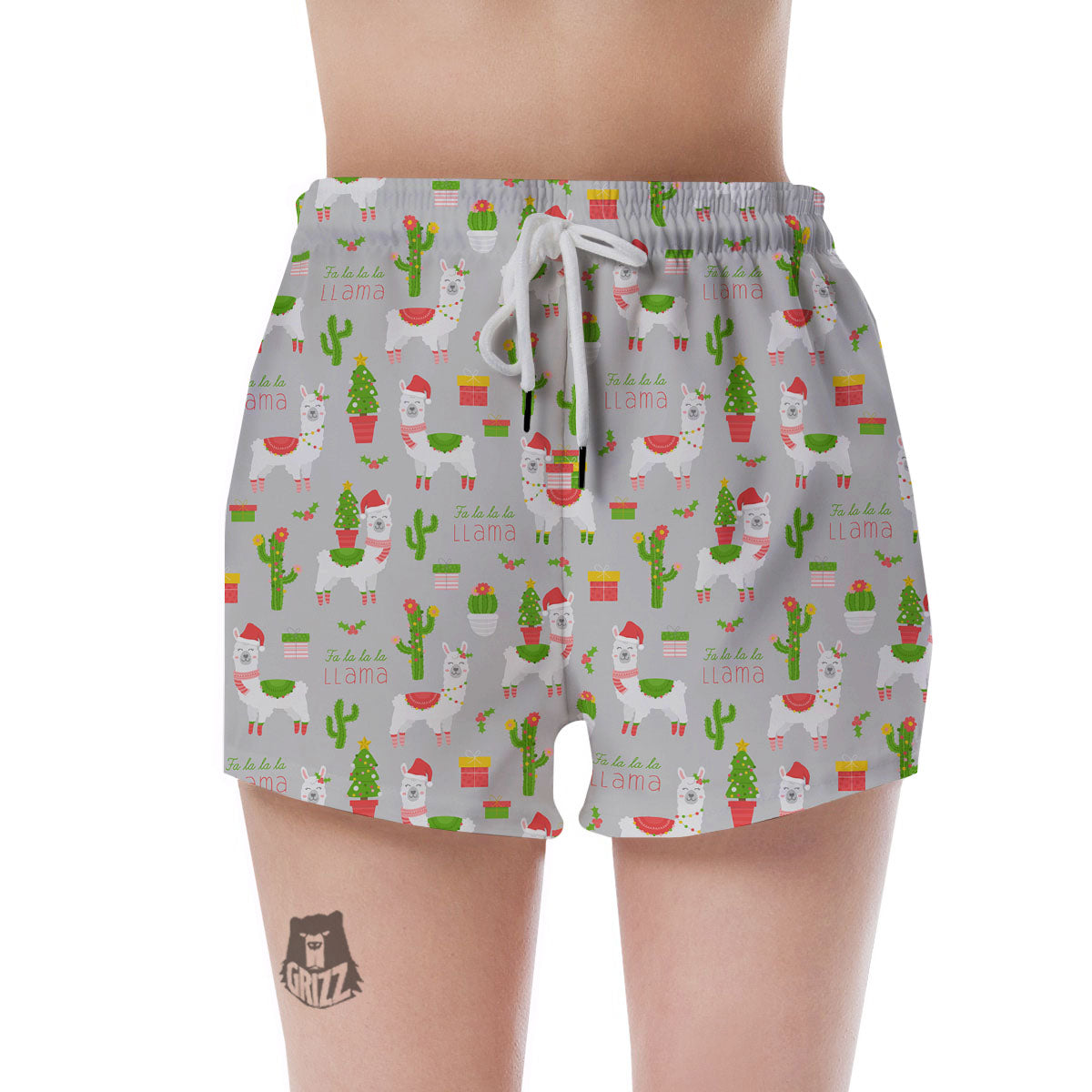 Llama Xmas Santa Claus Print Pattern Women's Shorts-grizzshop