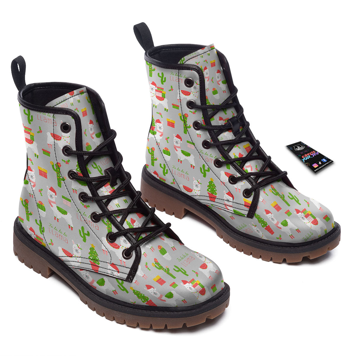 Llama Xmas Santa Claus Print Pattern Work Boots-grizzshop