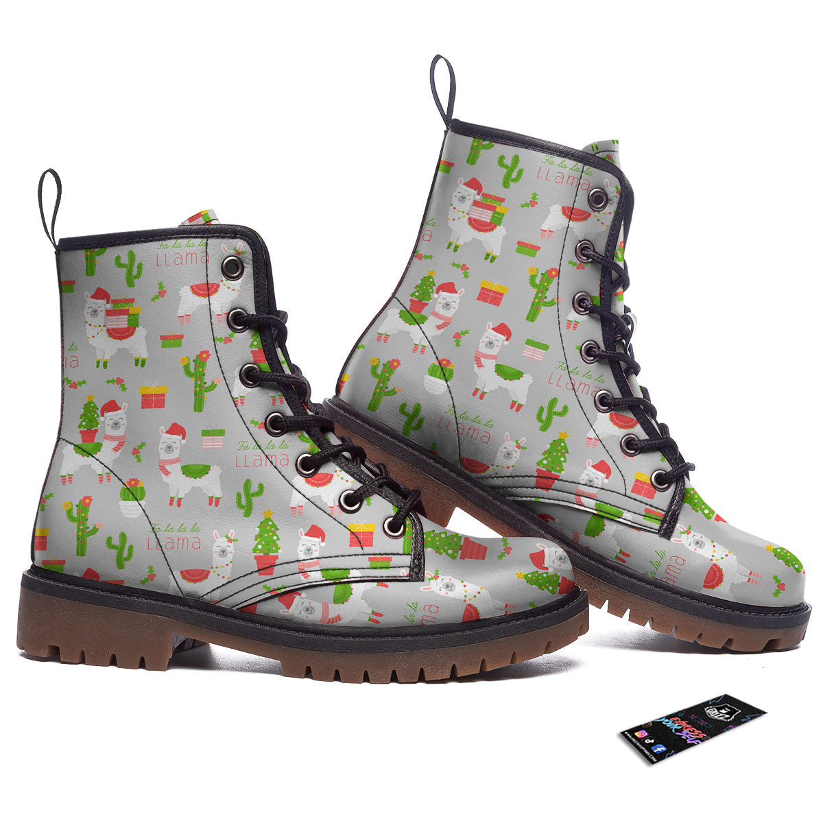 Llama Xmas Santa Claus Print Pattern Work Boots-grizzshop