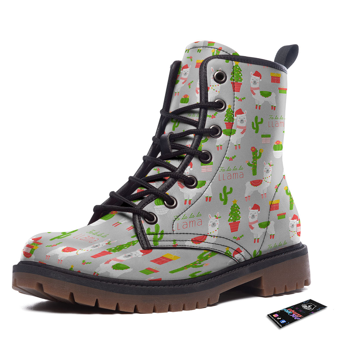 Llama Xmas Santa Claus Print Pattern Work Boots-grizzshop