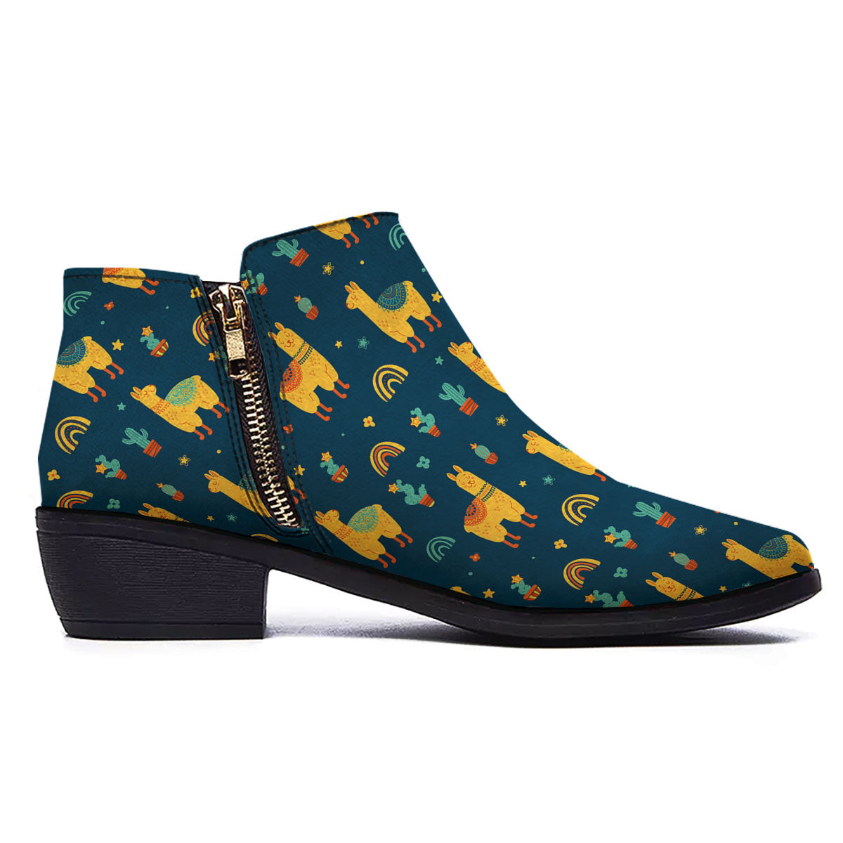 Llama Yellow Print Pattern Ankle Boots-grizzshop