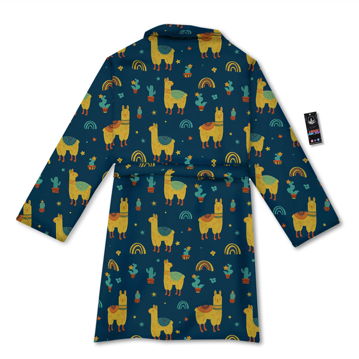 Llama Yellow Print Pattern Bathrobe-grizzshop