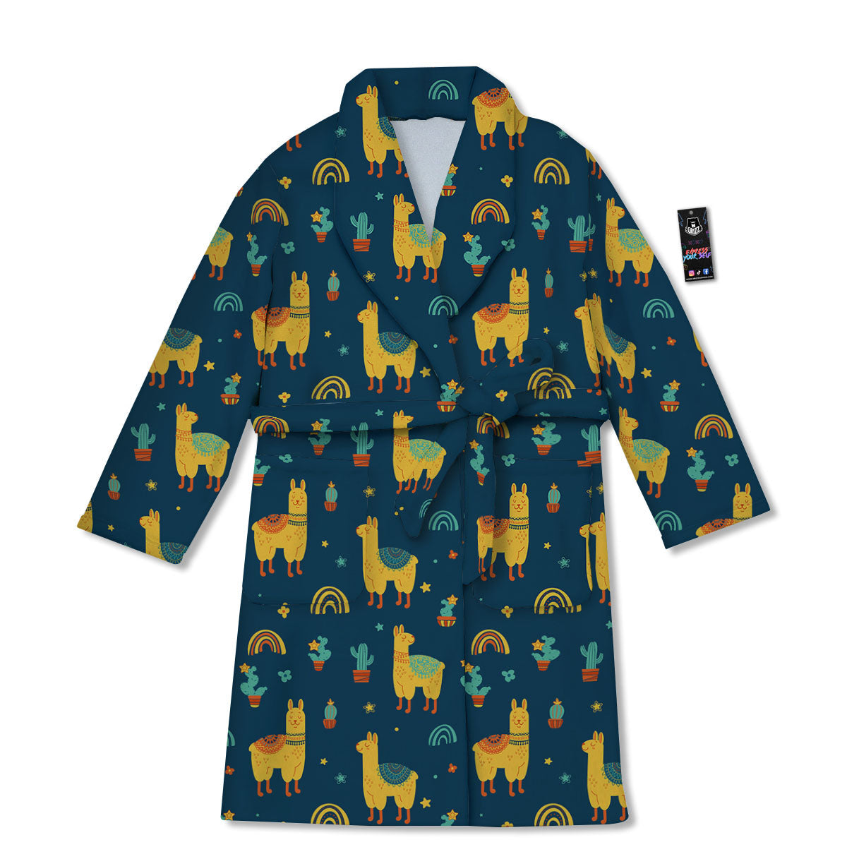 Llama Yellow Print Pattern Bathrobe-grizzshop