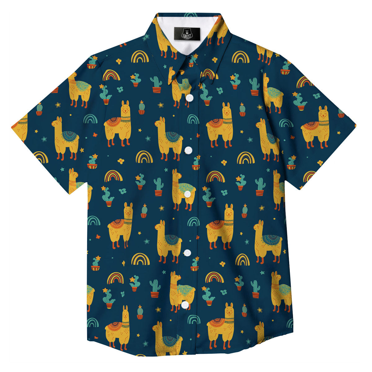 Llama Yellow Print Pattern Button Up Shirt-grizzshop