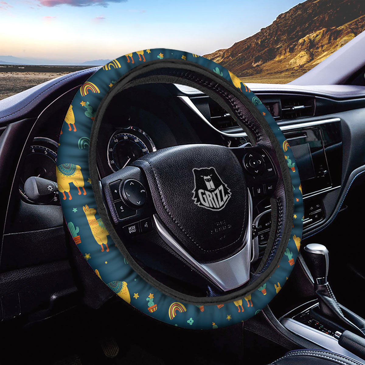 Llama Yellow Print Pattern Car Steering Wheel Cover-grizzshop