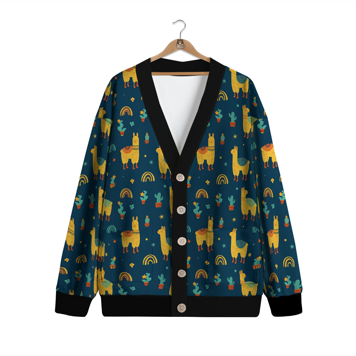 Llama Yellow Print Pattern Cardigan-grizzshop