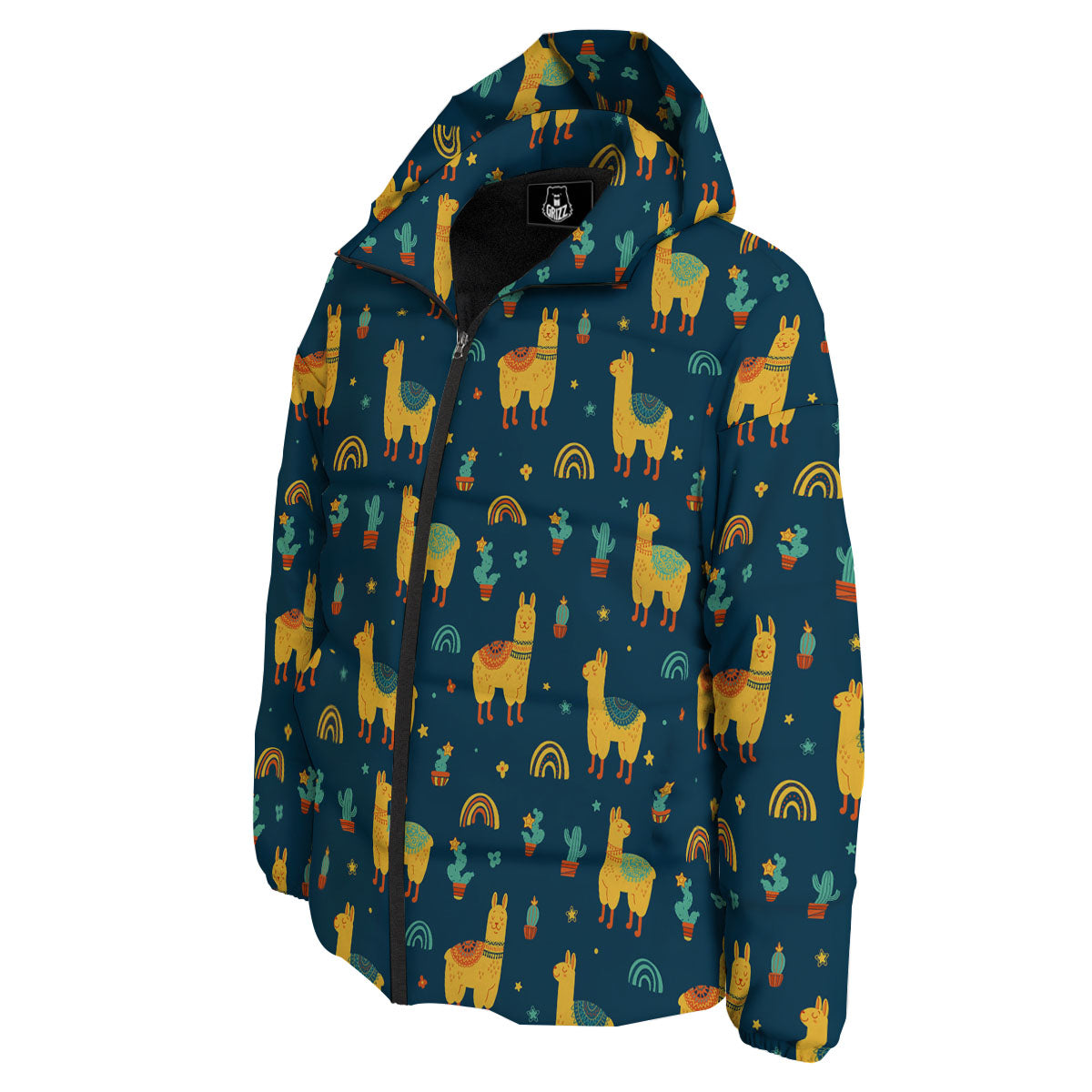 Llama Yellow Print Pattern Down Jacket-grizzshop