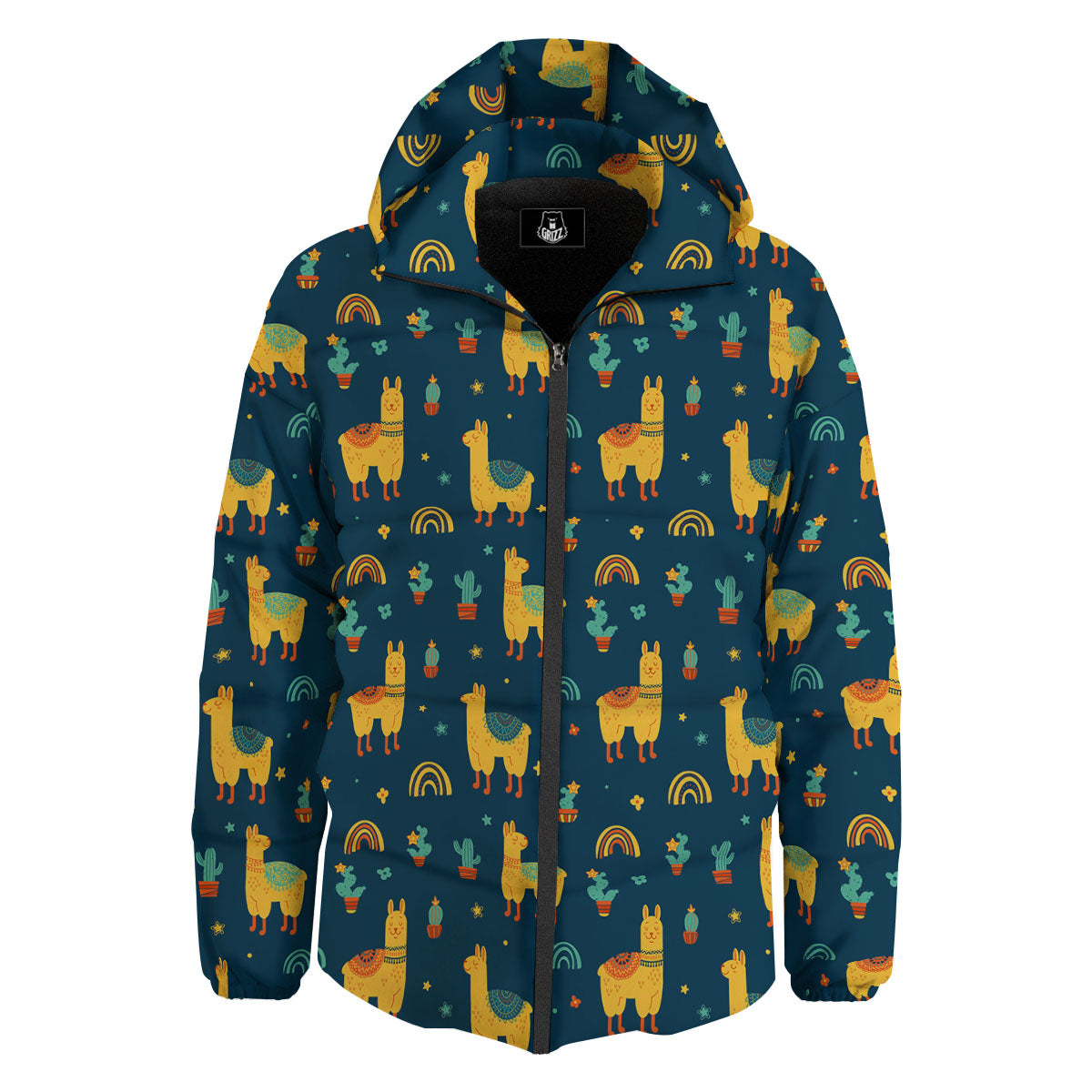 Llama Yellow Print Pattern Down Jacket-grizzshop