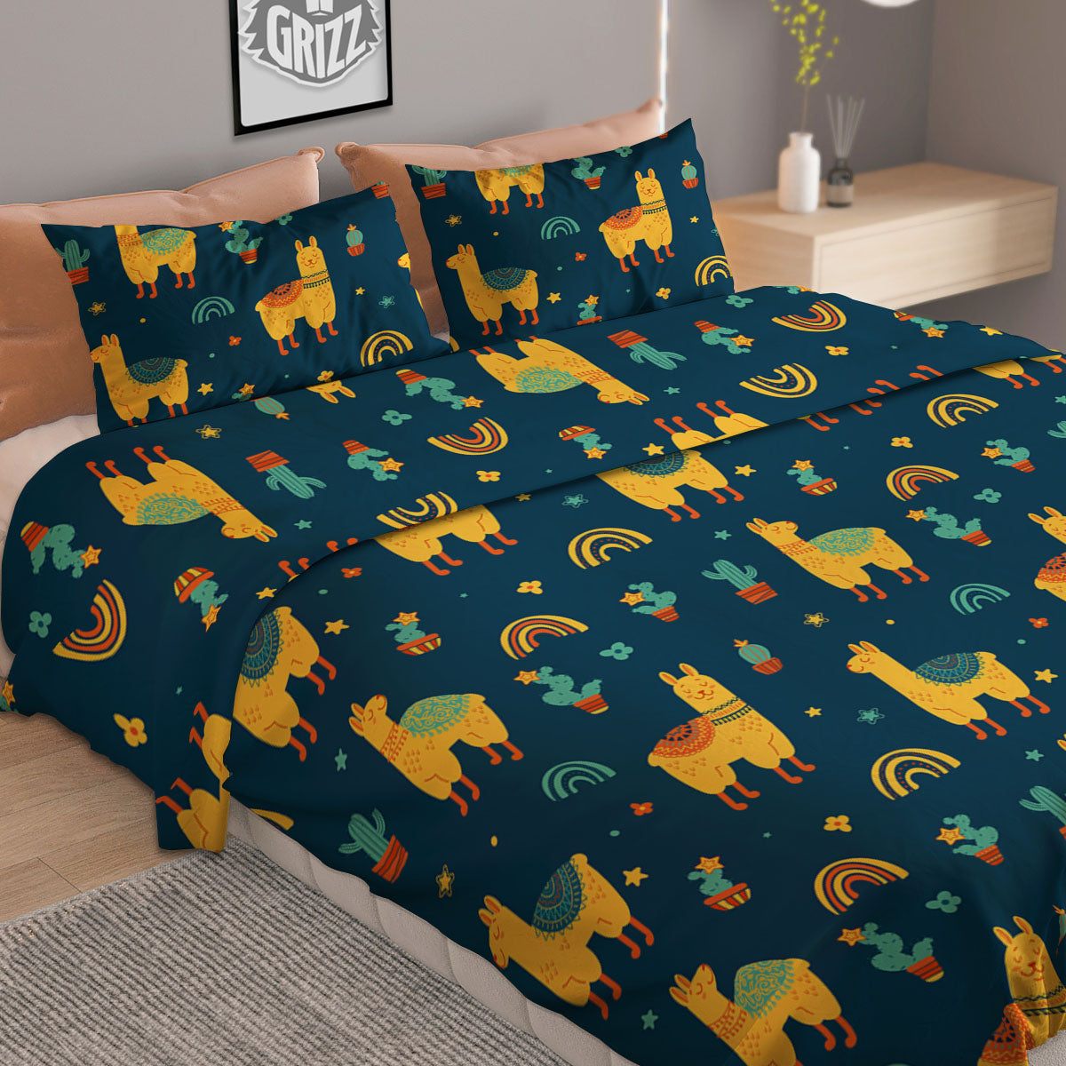 Llama Yellow Print Pattern Duvet Cover Bedding Set