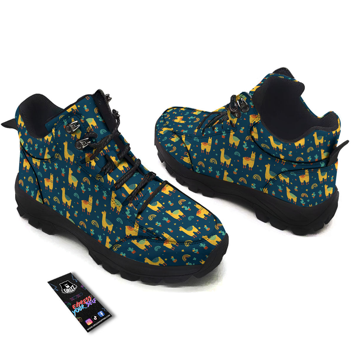 Llama Yellow Print Pattern Hiking Shoes-grizzshop