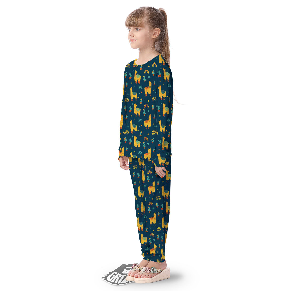 Llama Yellow Print Pattern Kid's Pajamas-grizzshop