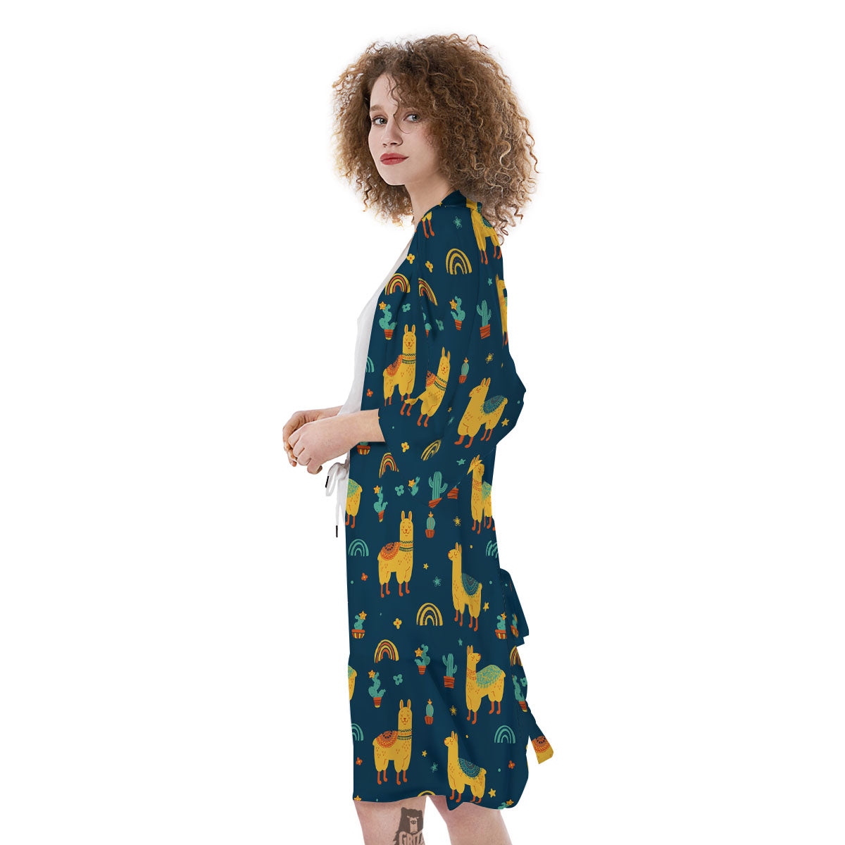 Llama Yellow Print Pattern Kimono-grizzshop