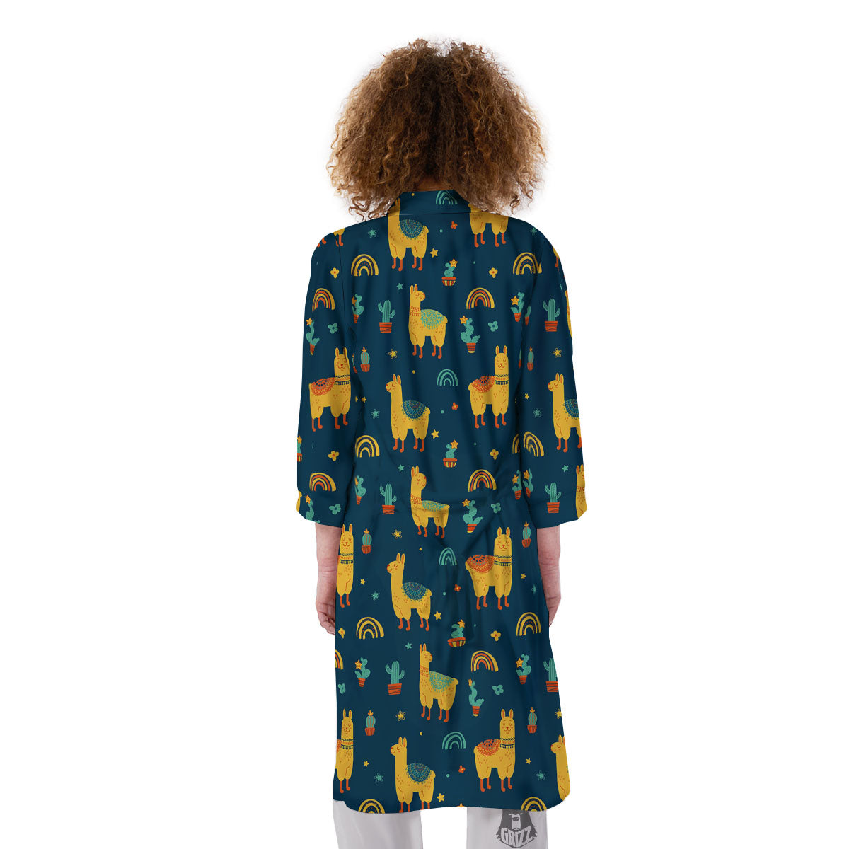 Llama Yellow Print Pattern Kimono-grizzshop