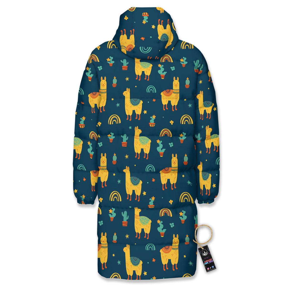 Llama Yellow Print Pattern Long Down Jacket-grizzshop