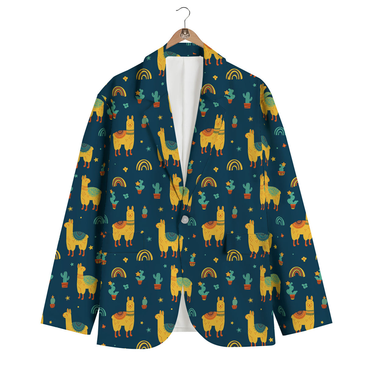 Llama Yellow Print Pattern Men's Blazer-grizzshop