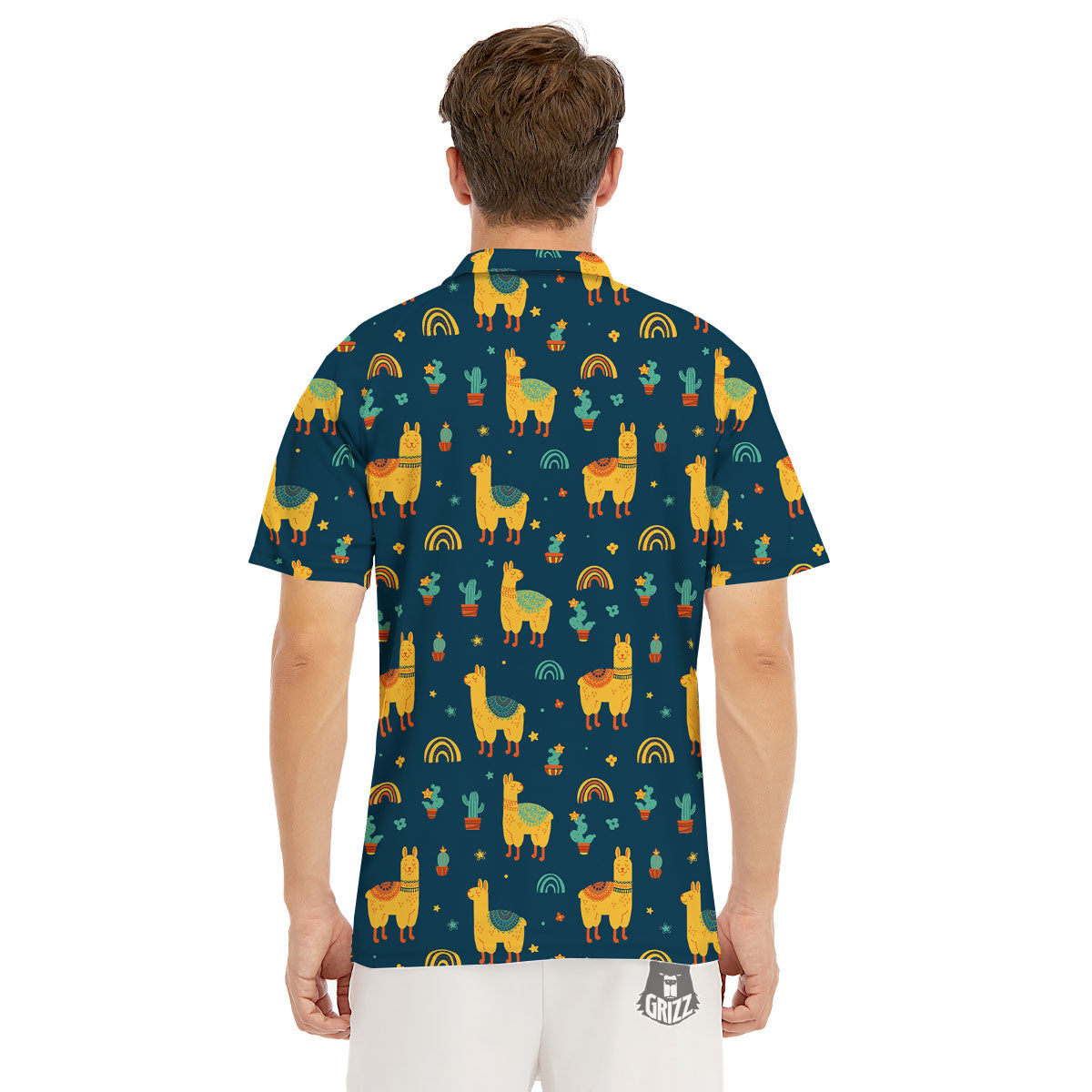 Llama Yellow Print Pattern Men's Golf Shirts-grizzshop